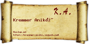 Kremmer Anikó névjegykártya