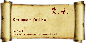 Kremmer Anikó névjegykártya